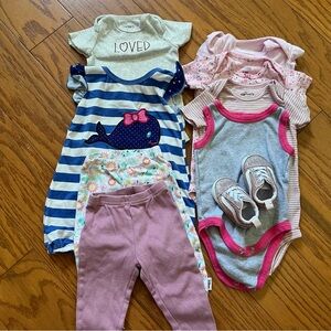 Lot of 9 baby girl clothes Kids One Piece Set - Pink, Blue, Gray 6-9 months Mo